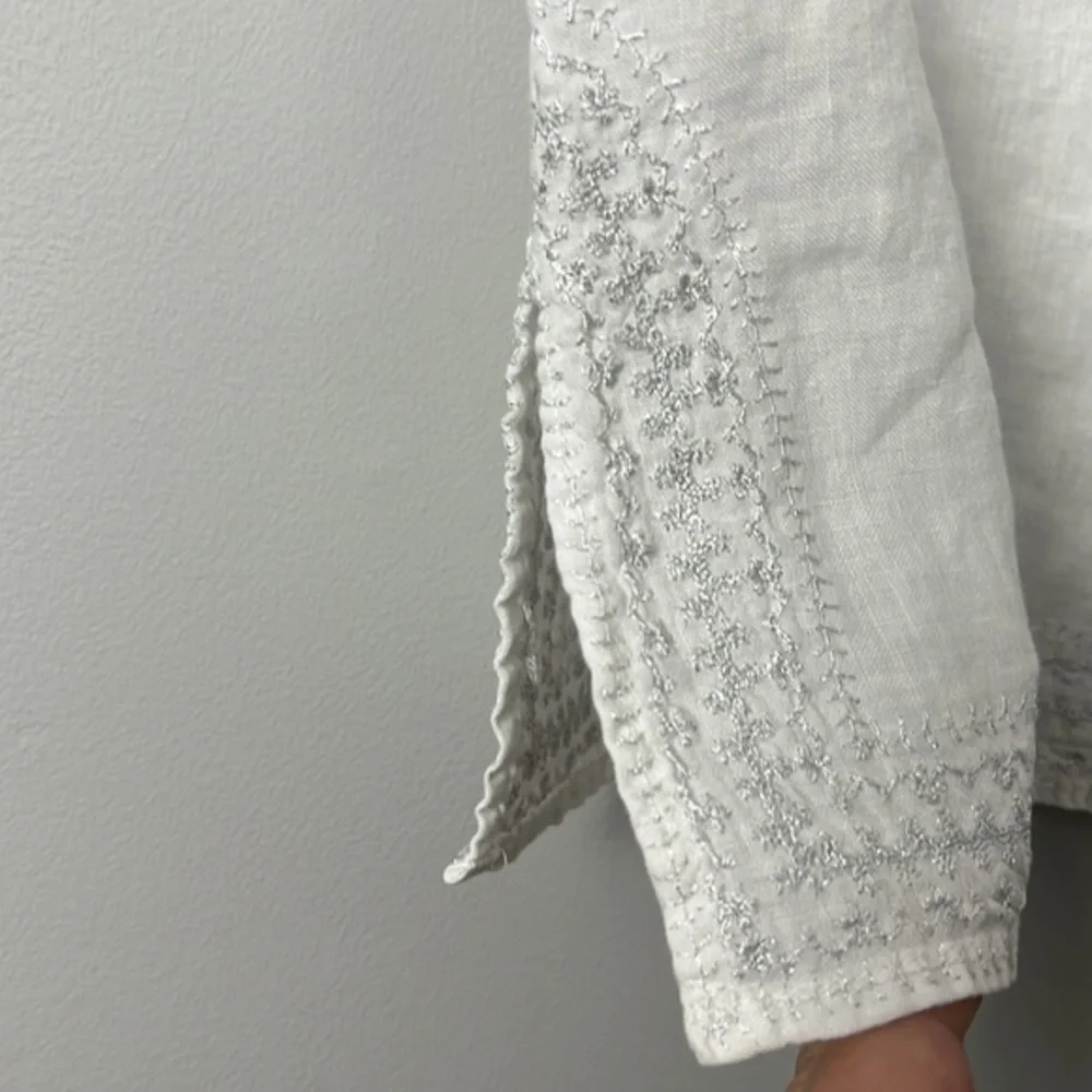 Saint Tropez West White Linen Crochet-Trim Cap Sleeve Top - Picture 4 of 7